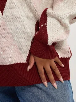 Yours Curve Red Argyle Jumper Clearance