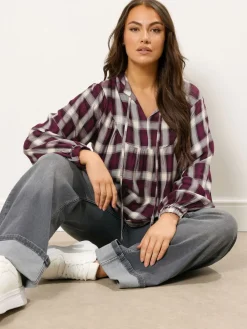 Yours Curve Check Tie Neck Blouse Red Best