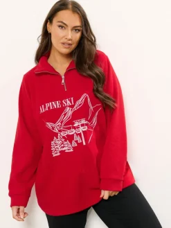 Yours Curve Half Zip Fleece Red Clearance