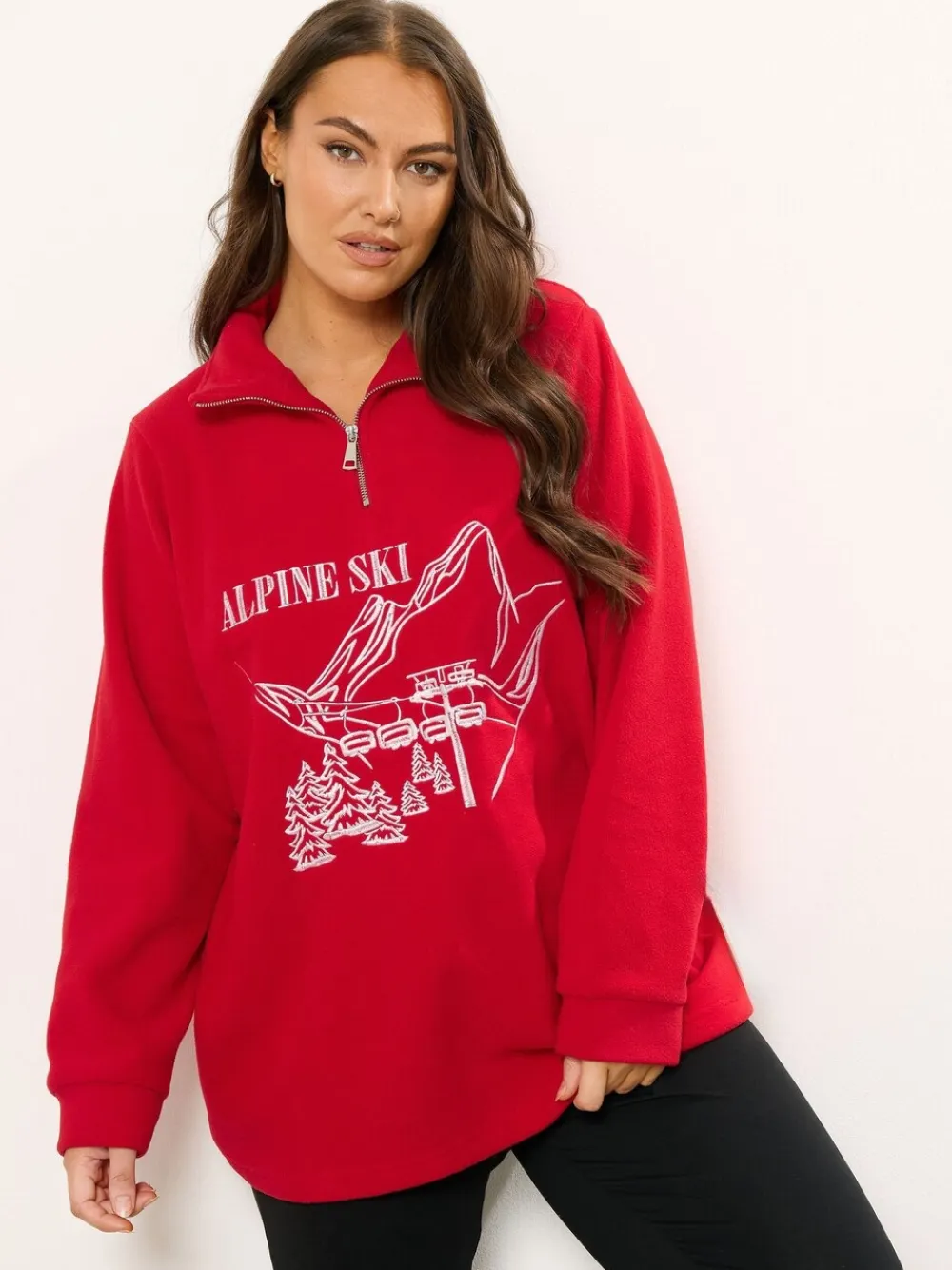 Yours Curve Half Zip Fleece Red Clearance