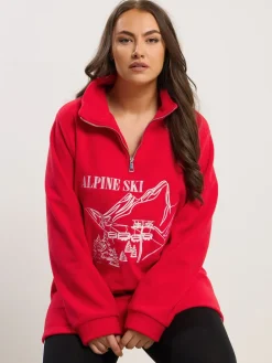 Yours Curve Half Zip Fleece Red Clearance