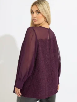 Yours Curve Lace Front Blouse Red Online