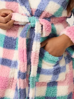 Yours Curve White Check Borg Shawl Robe Sale