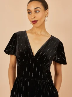 Yumi Black Foil Print Velvet Jumpsuit Hot