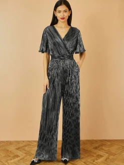 Yumi Black Pleated Jumpsuit With V-Neck Outlet