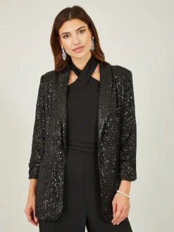 Yumi Sequin Blazer With Pockets Black Online