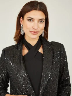 Yumi Sequin Blazer With Pockets Black Online