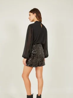 Yumi Black Sequin Mini Shorts Discount