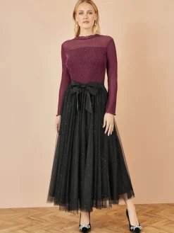 Yumi Black Sparkle Mesh Tulle Skirt With Satin Bow Discount