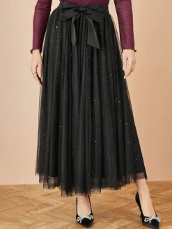Yumi Black Sparkle Mesh Tulle Skirt With Satin Bow Discount