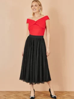 Yumi Black Sparkle Mesh Tulle Skirt Best