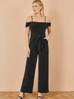 Yumi Black Sparkle Stretch Bardot Jumpsuit Best