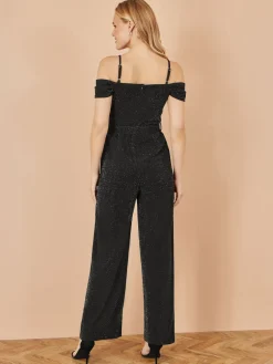Yumi Black Sparkle Stretch Bardot Jumpsuit Best
