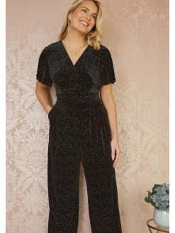 Yumi Black Sparkle Velvet Jumpsuit
