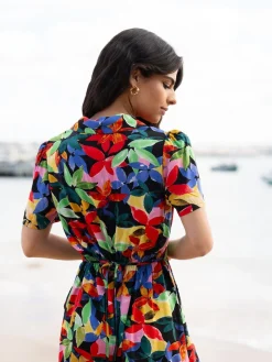 Yumi Black Tropical Leaf Print Playsuit New