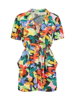 Yumi Black Tropical Leaf Print Playsuit New