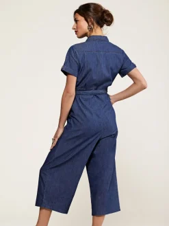 Yumi Blue 100% Cotton Denim Button Jumpsuit Outlet