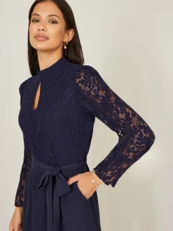 Yumi Blue Lace Appliqué Jumpsuit Discount