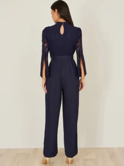 Yumi Blue Lace Appliqué Jumpsuit Discount