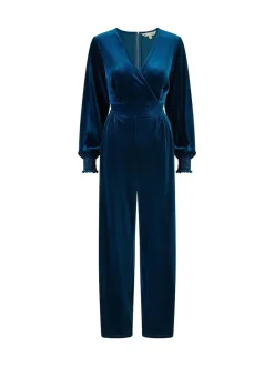 Yumi Blue Velvet Long sleeve Jumpsuit Online