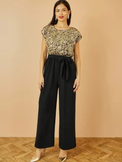 Yumi Gold Sequin Top Stretch Jumpsuit Sale