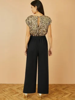 Yumi Gold Sequin Top Stretch Jumpsuit Sale