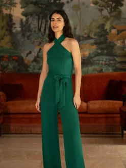 Yumi Green Cross Over Halter Neck Jumpsuit Hot
