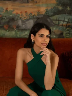 Yumi Green Cross Over Halter Neck Jumpsuit Hot