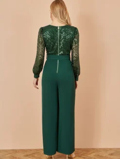 Yumi Green Sequin Wrap Over Jumpsuit