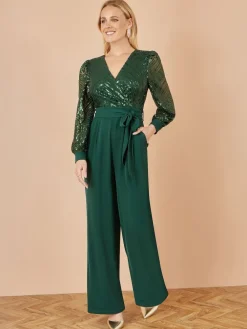 Yumi Green Sequin Wrap Over Jumpsuit