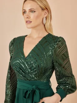 Yumi Green Sequin Wrap Over Jumpsuit