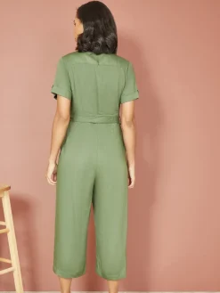 Yumi Green Twill Viscose Utility Jumpsuit Best