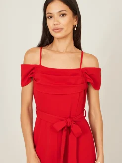 Yumi Red Stretch Bardot Jumpsuit Best