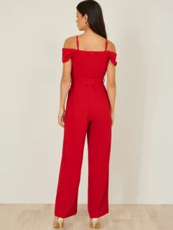 Yumi Red Stretch Bardot Jumpsuit Best