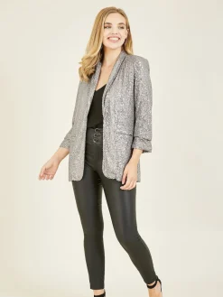 Yumi Sequin Blazer With Pockets Silver Best