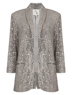 Yumi Sequin Blazer With Pockets Silver Best