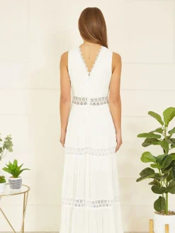 Yumi Lace Trim Sun Dress White New