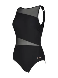 Zoggs Mesh V Back Black Swimsuit with Removable Foam Cup Support Discount